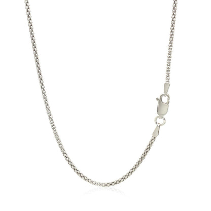 Cadena estilo palomitas de maíz de plata de ley de 1,8 mm chapada en rodio