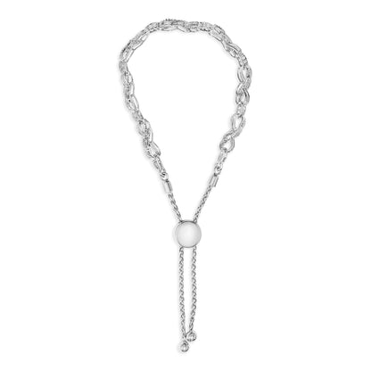 Pulsera Bolo de Plata de Ley .925 con Diamantes de 1/2 Quilate y Eslabón Infinito