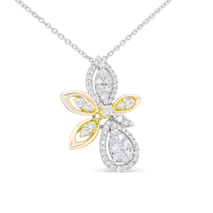Collar con colgante de oro blanco y amarillo de 14K con diamantes redondos de 5/8 Cttw estilo marquesa floral de 45 cm (Color H-I, Claridad I1-I2)