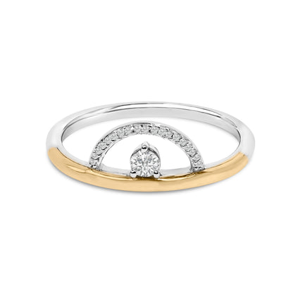 14K Yellow Gold Plated Sterling Silver 1/10 Cttw Diamond Arc Ring