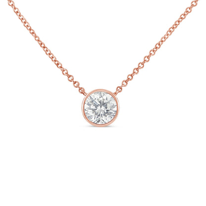 Colgante Solitario Moderno de Oro Rosa de 10K con Diamante Redondo Brillante de 1/3 Quilate Engastado en Bisel, en Cadena de 16"-18" (Color H-I, Claridad SI2-I1)