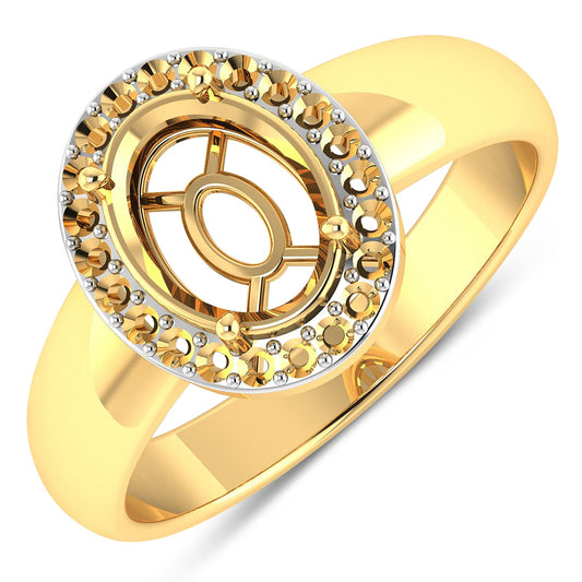 Anillo semi-montado de oro amarillo de 14K con diamante blanco genuino de 0,22 quilates - para gema ovalada de 9x7 mm