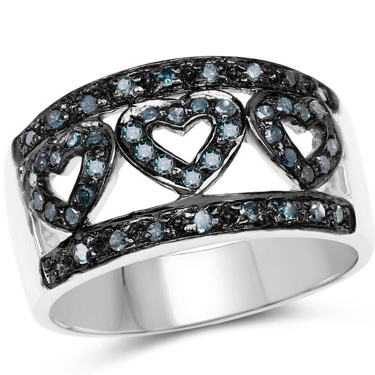 Anillo de plata de ley .925 con diamante azul auténtico de 0,32 quilates