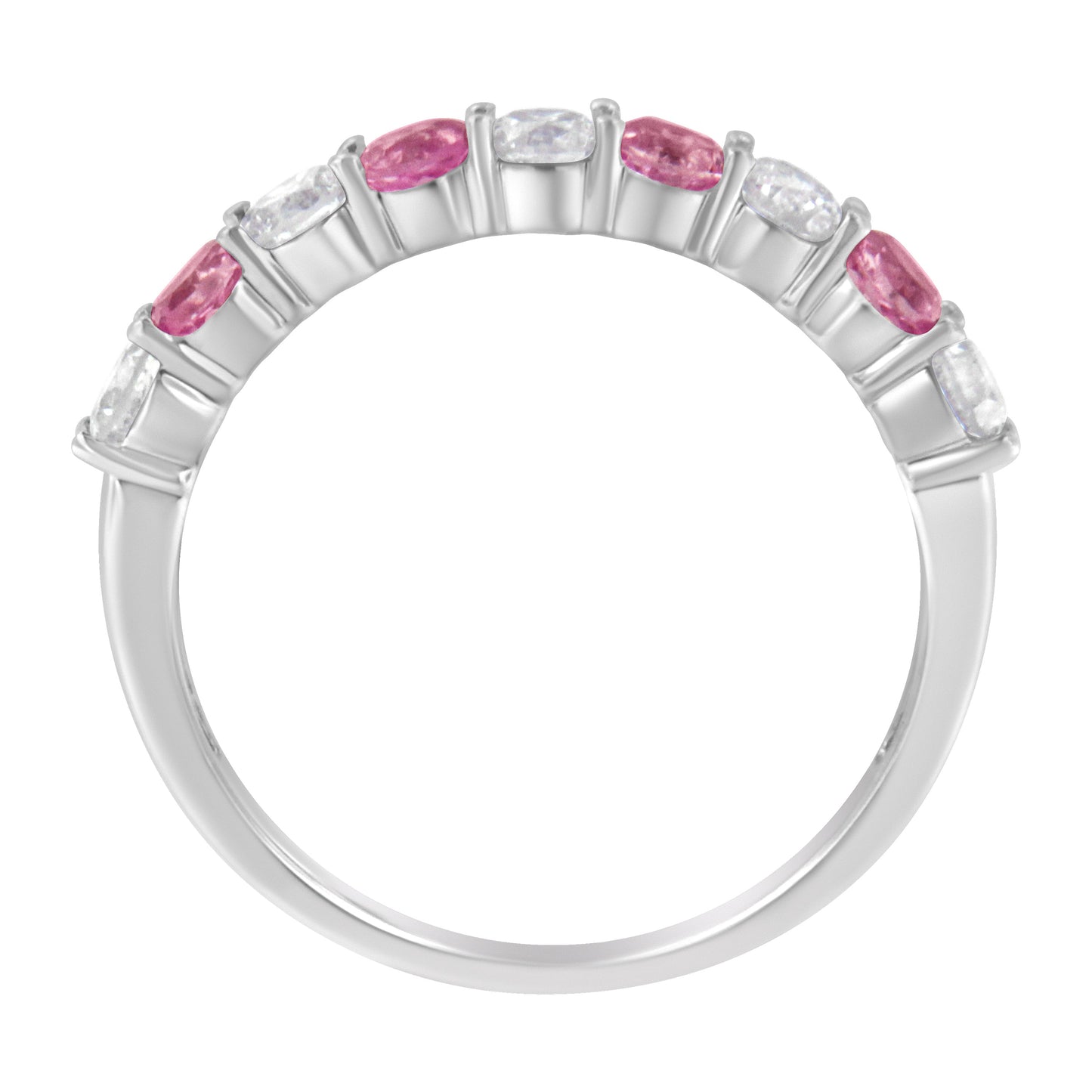 Anillo de oro blanco de 10 qt con diamantes de 0,5 qt y zafiro azul creado de 3 mm (H-I, I1-I2) - Talla 7