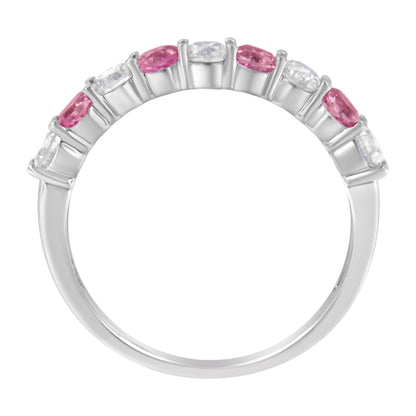 Anillo de oro blanco de 10 qt con diamantes de 0,5 qt y zafiro azul creado de 3 mm (H-I, I1-I2) - Talla 7