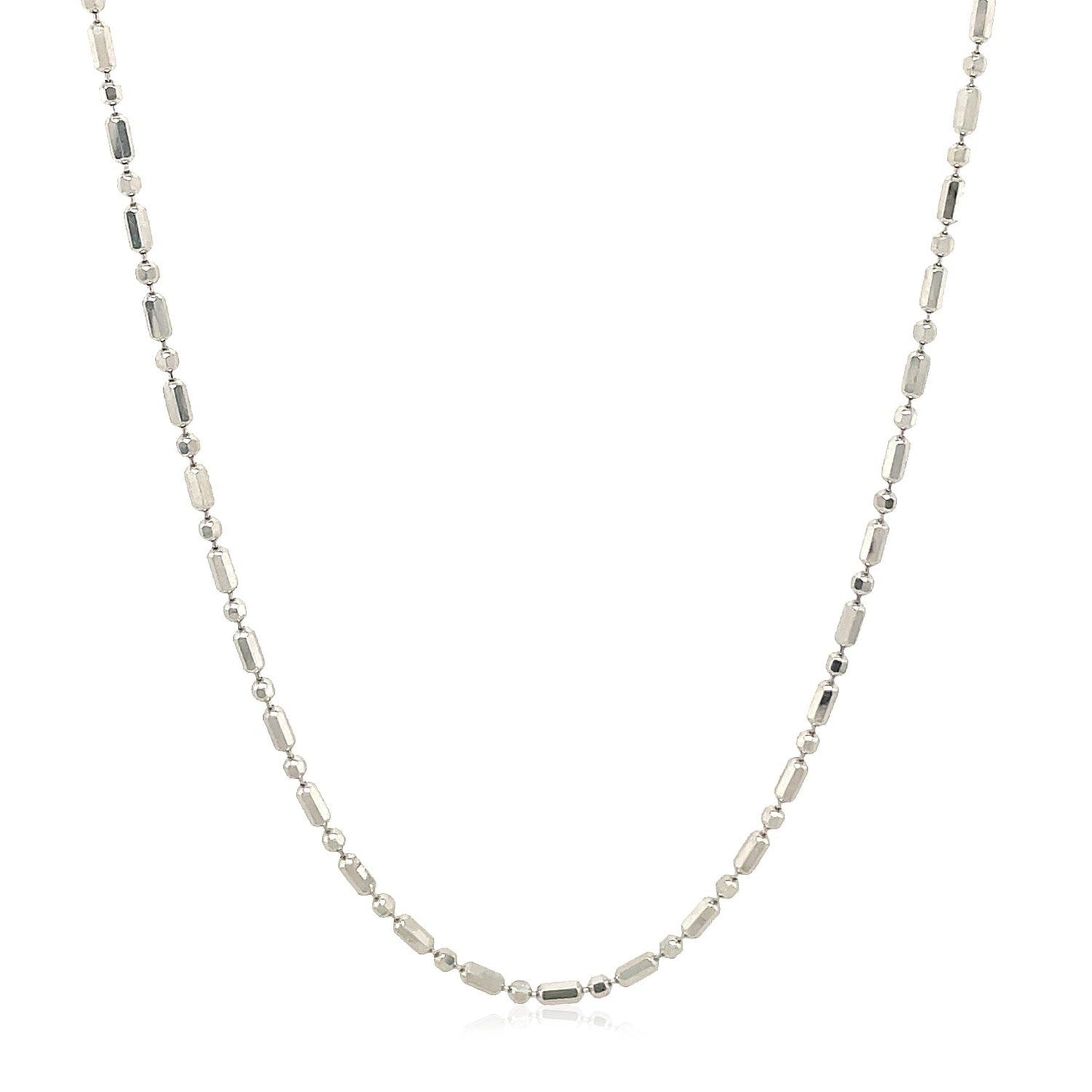 Cadena de cuentas alternas con corte de diamante de oro blanco de 14k y 1,5 mm