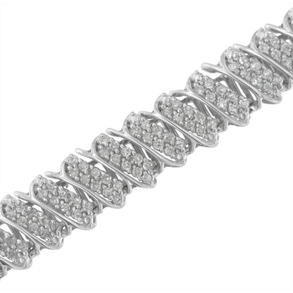 Pulsera de tenis de plata de ley 925 con 3.0 quilates de diamantes en varios hilos, diseño de ondas inclinadas y eslabones de 7,25 pulgadas (color I-J, claridad I2-I3)