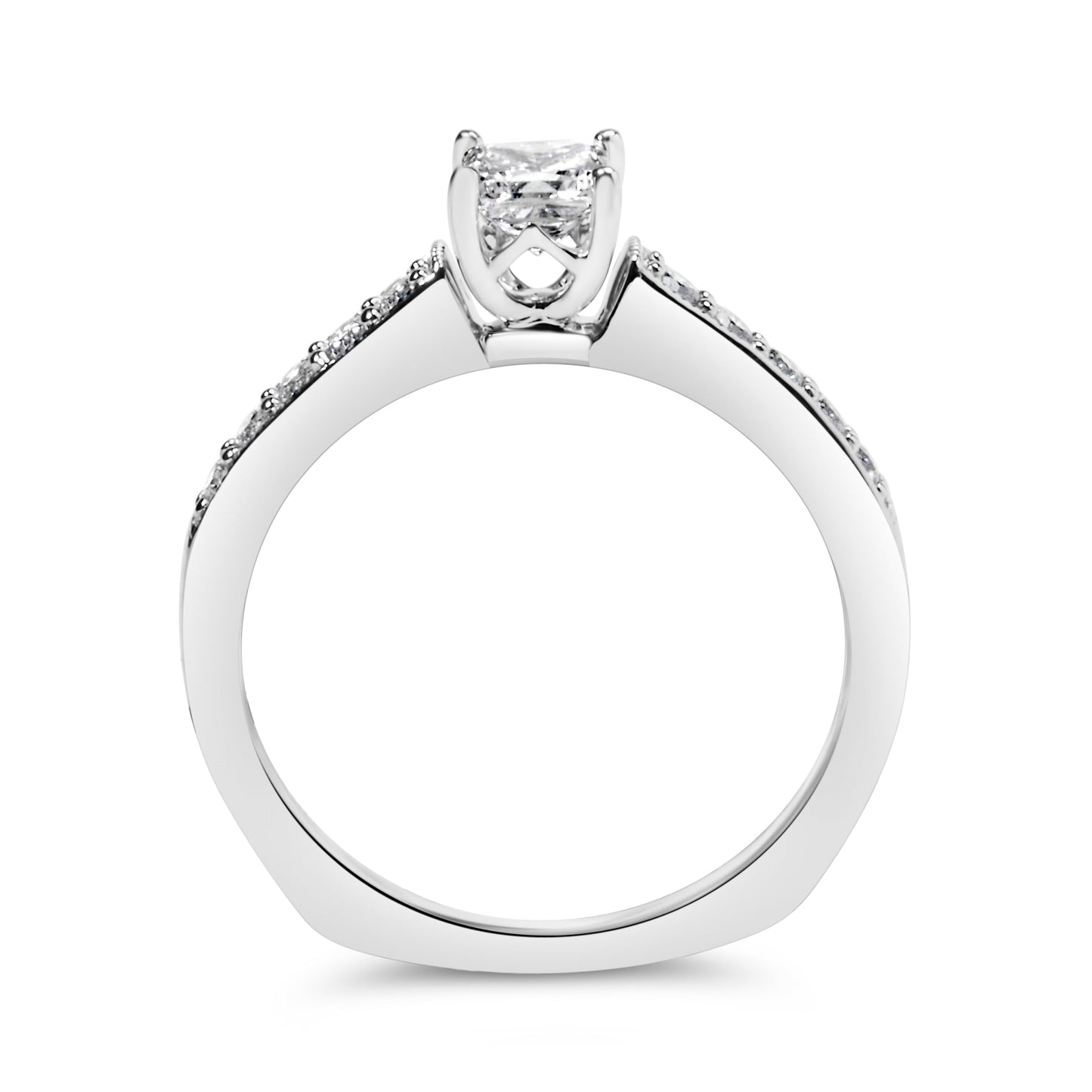 Anillo de compromiso de oro blanco de 14 quilates con diamantes de talla princesa de 1/2 quilate en total (color G-H, claridad VS2-SI1) - Talla 7