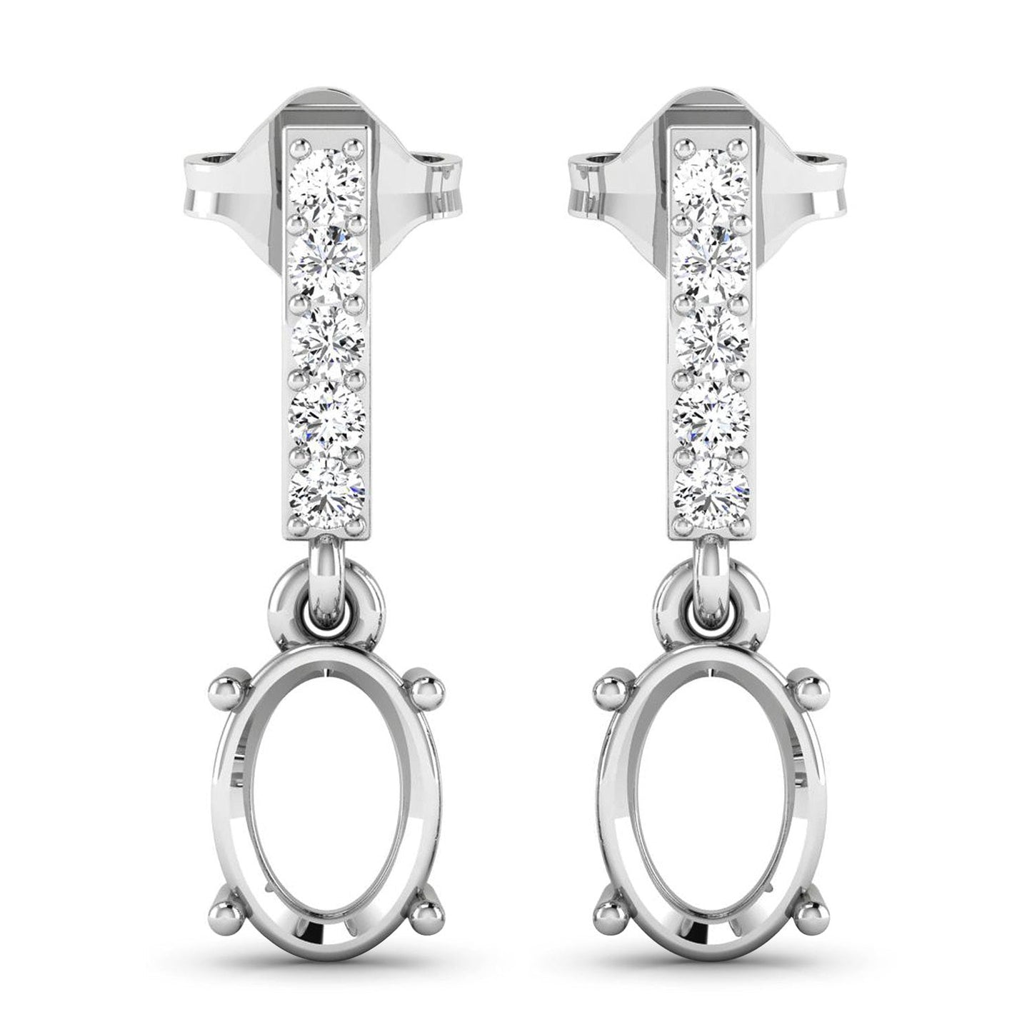 Pendientes de oro blanco de 14 quilates con montura de diamantes blancos genuinos de 0,14 quilates - admiten gemas ovaladas de 7x5 mm