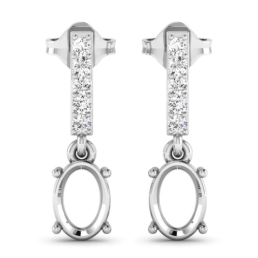 Pendientes de oro blanco de 14 quilates con montura de diamantes blancos genuinos de 0,14 quilates - admiten gemas ovaladas de 7x5 mm