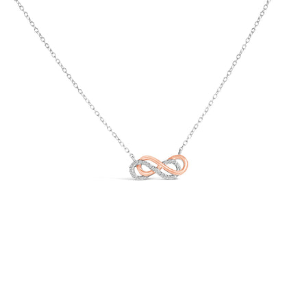 Collar con colgante doble infinito con acento de diamante, plata de ley chapada en oro rosa de 14 quilates