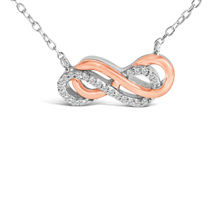 Collar con colgante doble infinito con acento de diamante, plata de ley chapada en oro rosa de 14 quilates
