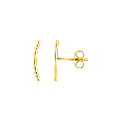 Pendientes de oro amarillo de 14k con diseño curvo para trepar, con poste