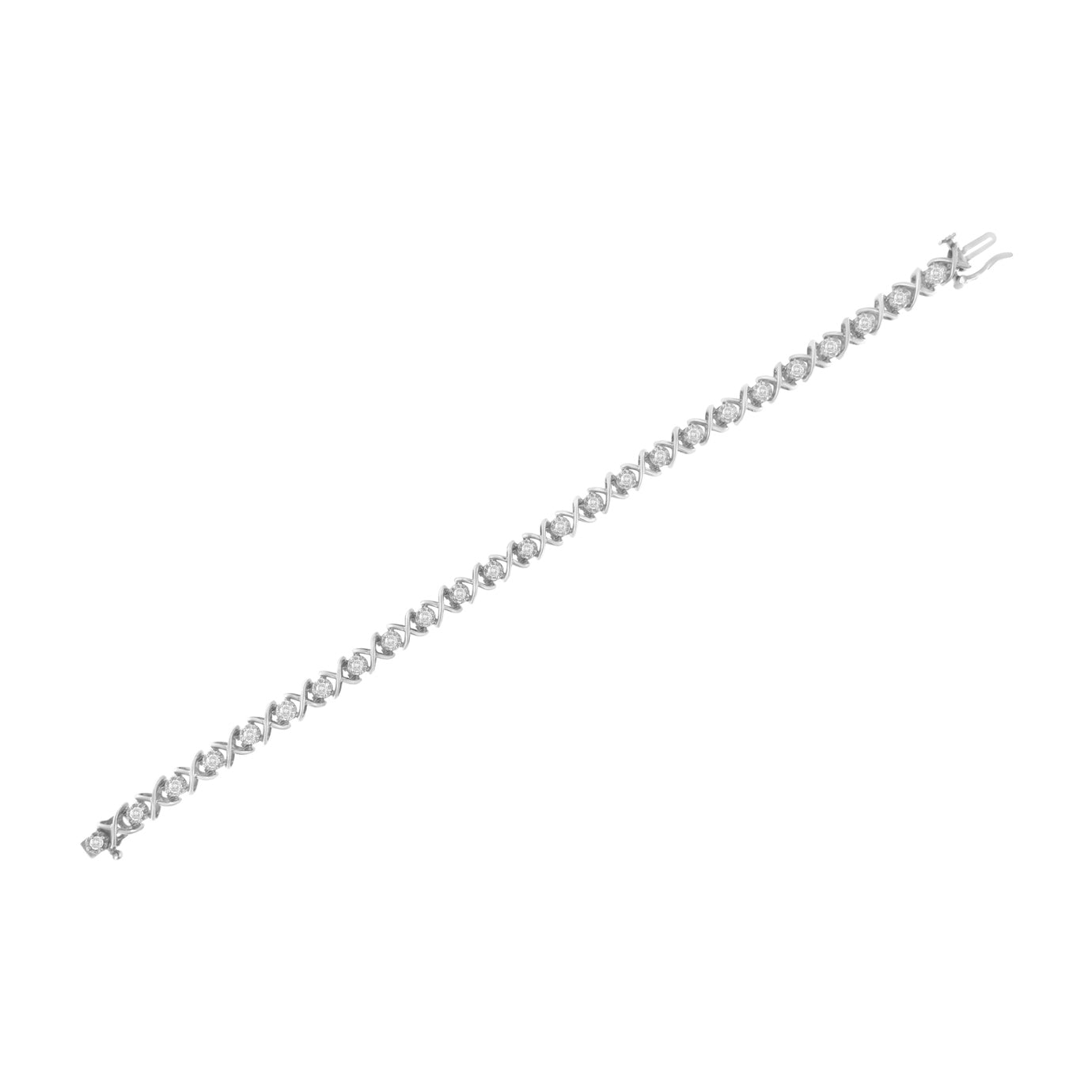Pulsera de plata esterlina .925 con "X" de diamantes redondos de talla brillante de 1 quilate (claridad I-J, color I2-I3) - Talla 7"