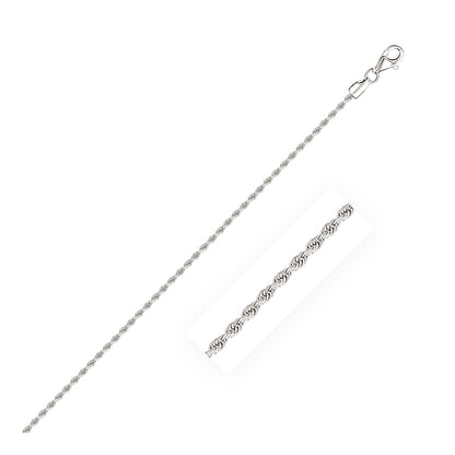 Cadena de soga de 2.0mm de oro blanco de 14k macizo con corte de diamante
