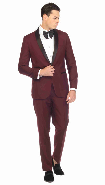 Men's Burgundy Shawl Lapel Tuxedo – Slim Fit 2 Piece Suit | Ferrecci Reno