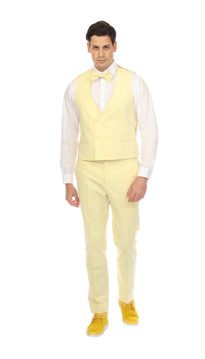 Men's Yellow Grant Double Breasted Seersucker Vest