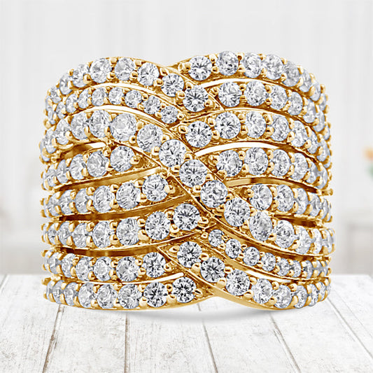 Anillo de oro amarillo de 10K con diamante de 3,0 Cttw, ocho filas, diseño envolvente, sortija llamativa (color H-I, claridad I2-I3) - Talla 7