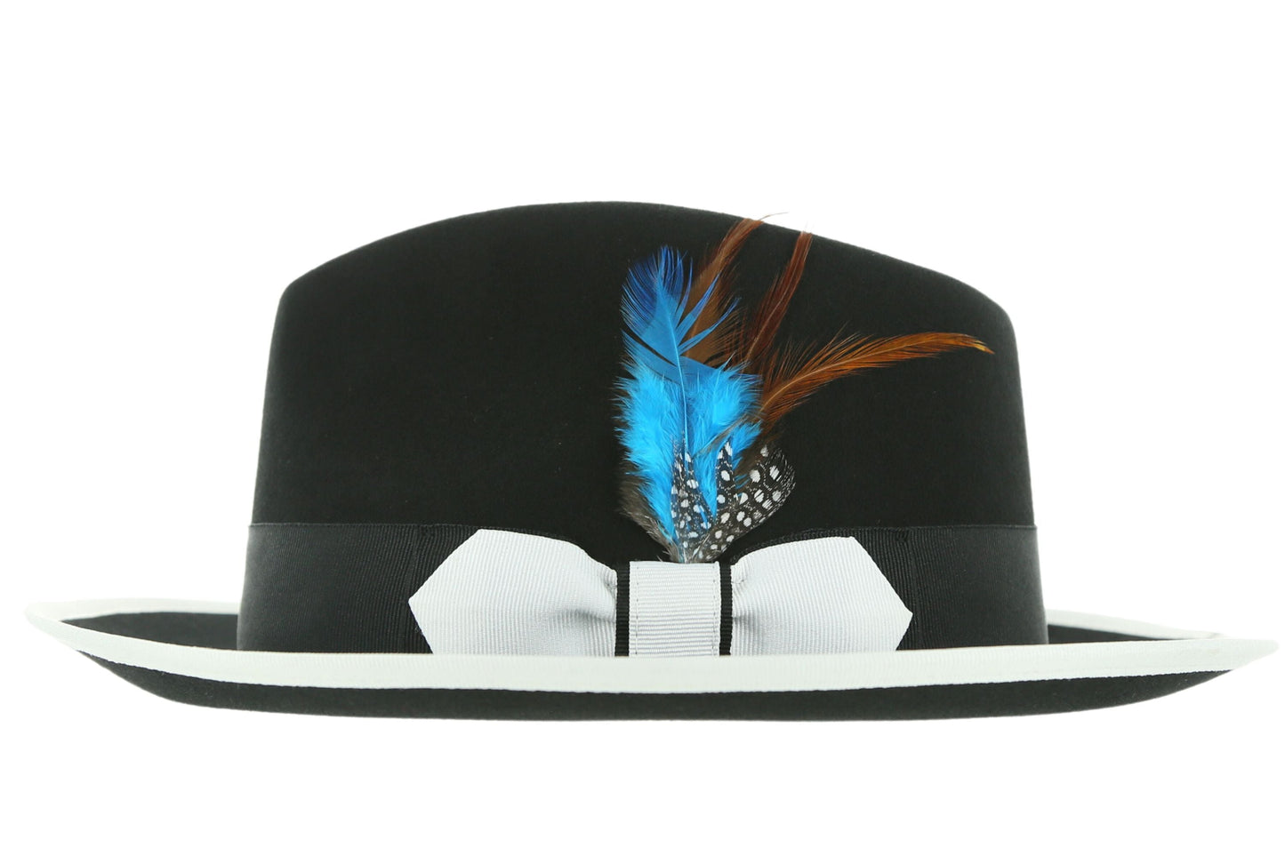 Ferrecci Jacob Trilby Soft 100% Australian Wool Felt Body With Removable Feather Black White Hat Great for Travel