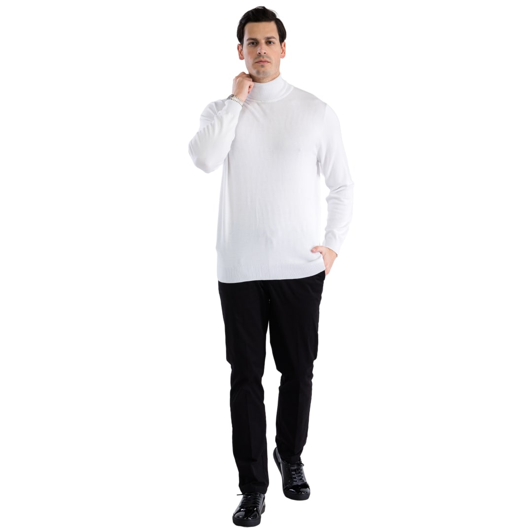 Mens White Pullover Turtleneck Sweater