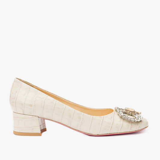 The Foggia Cream Leather Block Heel Pump Women Shoe