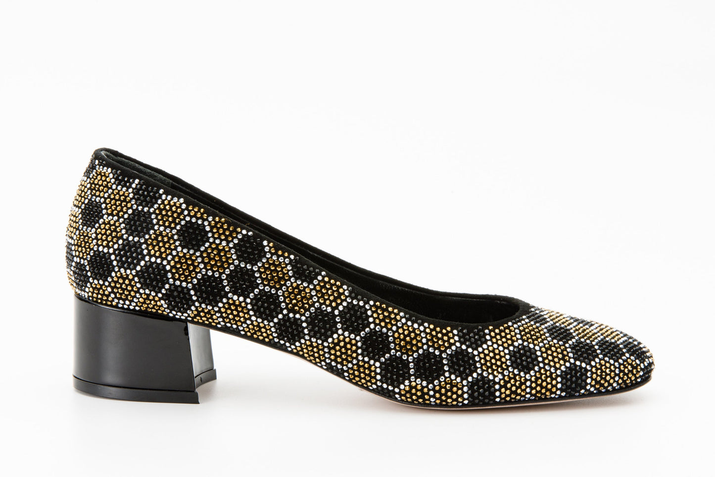 The Doha Gold & Black Glitter Leather Block Pump Women Shoe