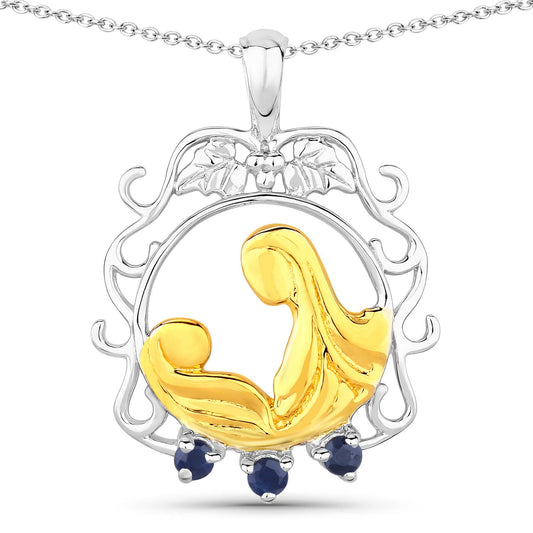 Colgante de plata de ley .925 con zafiro azul auténtico de 0,12 quilates