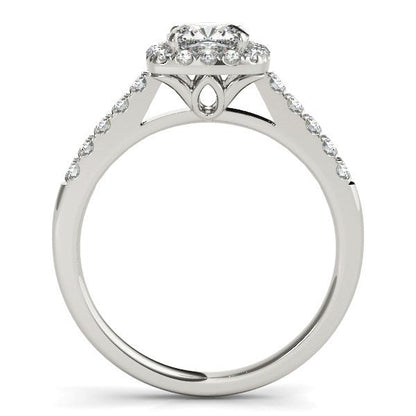 Anillo de compromiso de oro blanco de 14 quilates con forma cuadrada exterior y diamantes redondos (3/4 quilates en total)