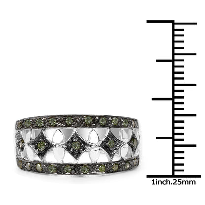 0.32 Carat Genuine Green Diamond .925 Sterling Silver Ring