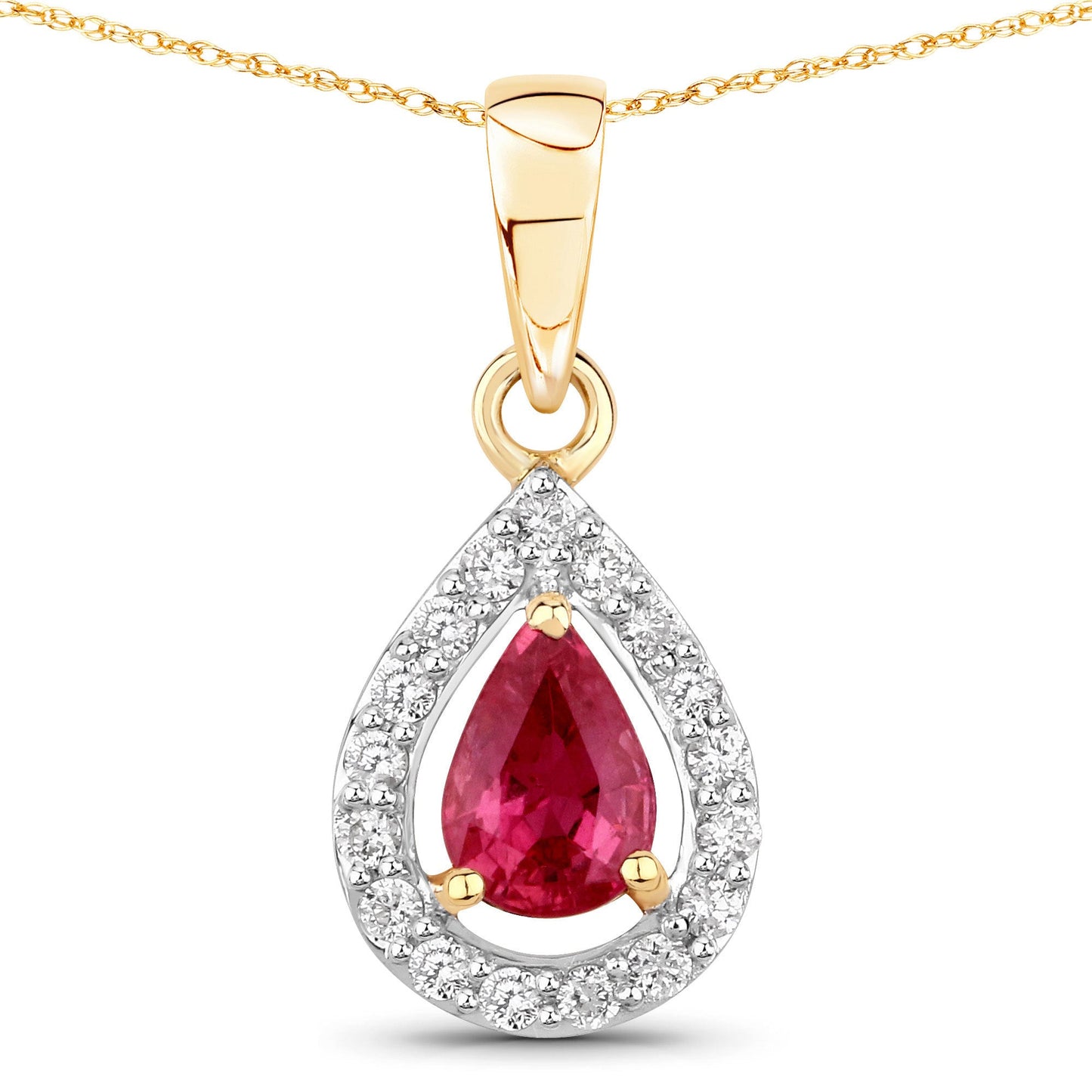 Colgante de oro amarillo de 14 quilates con rubí genuino de 1,03 quilates y diamantes blancos