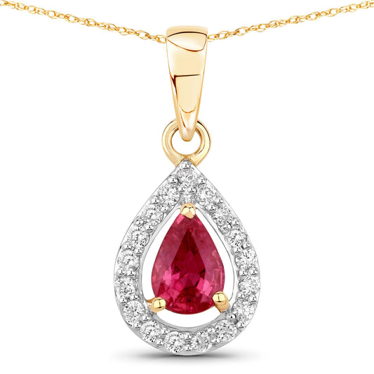Colgante de oro amarillo de 14 quilates con rubí genuino de 1,03 quilates y diamantes blancos