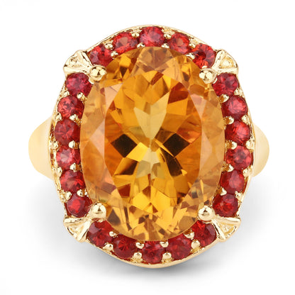 Anillo de plata de ley .925 con citrino genuino de 9,38 quilates y zafiro naranja