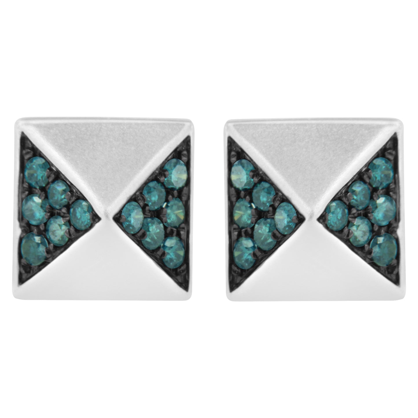 Pendientes de botón de oro blanco de 14 quilates con diamantes azules tratados de 1/4 quilates de peso total (Color azul, Claridad SI1-SI2)