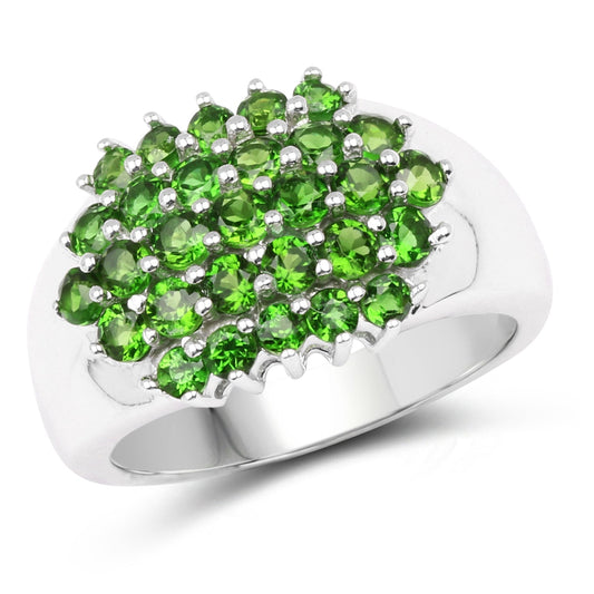 Anillo de plata de ley .925 con diópsido de cromo genuino de 1,93 quilates