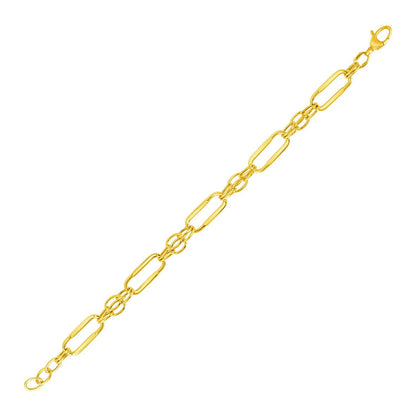Pulsera de oro amarillo de 14k con eslabones ovales rectangulares pulidos