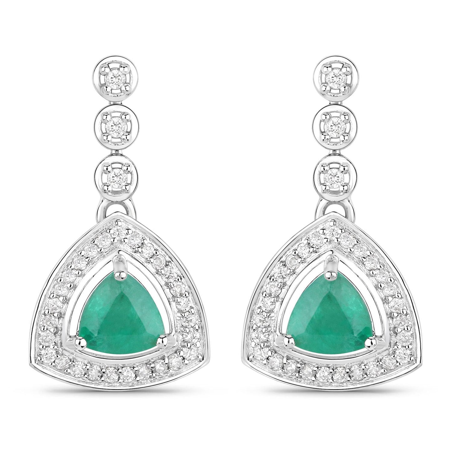 Pendientes de oro blanco de 14 quilates con esmeralda zambiana auténtica de 1.39 quilates y diamantes blancos