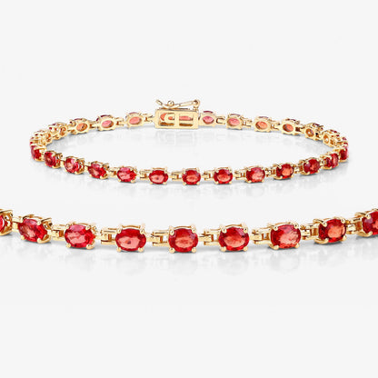 Pulsera de zafiro naranja genuino de 7.00 quilates de oro amarillo de 14 quilates