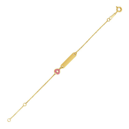 Pulsera de identificación para niños de oro amarillo de 14k de 5 1/2 pulgadas con corazón esmaltado