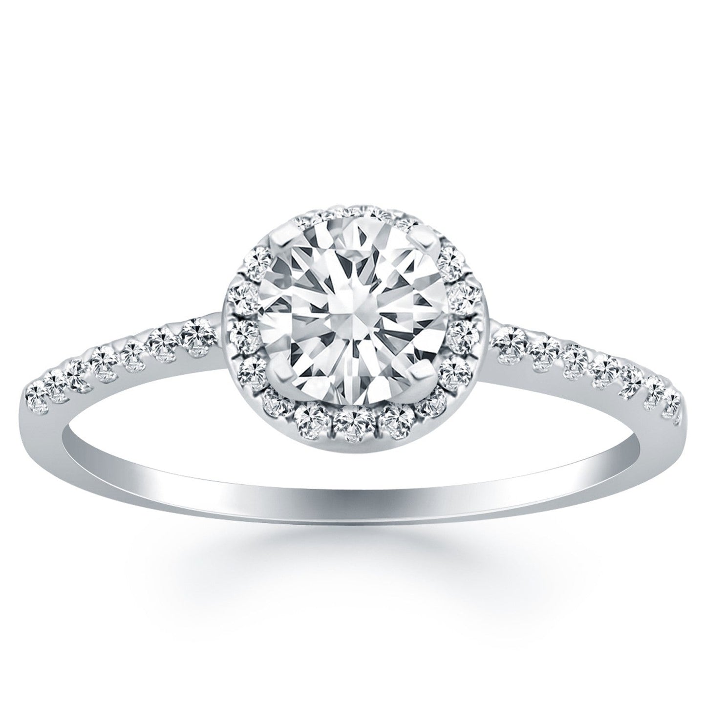 Anillo de compromiso con halo de diamantes en oro blanco de 14k