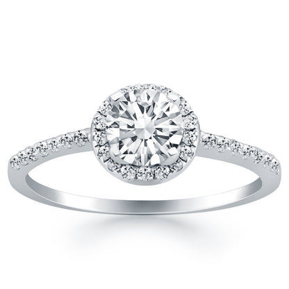 Anillo de compromiso con halo de diamantes en oro blanco de 14k