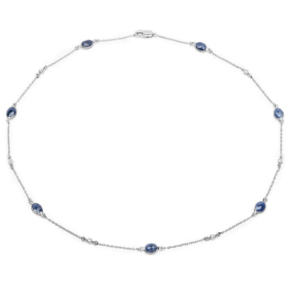 Collar de plata esterlina .925 con zafiro azul genuino de 6.43 quilates y diamantes blancos