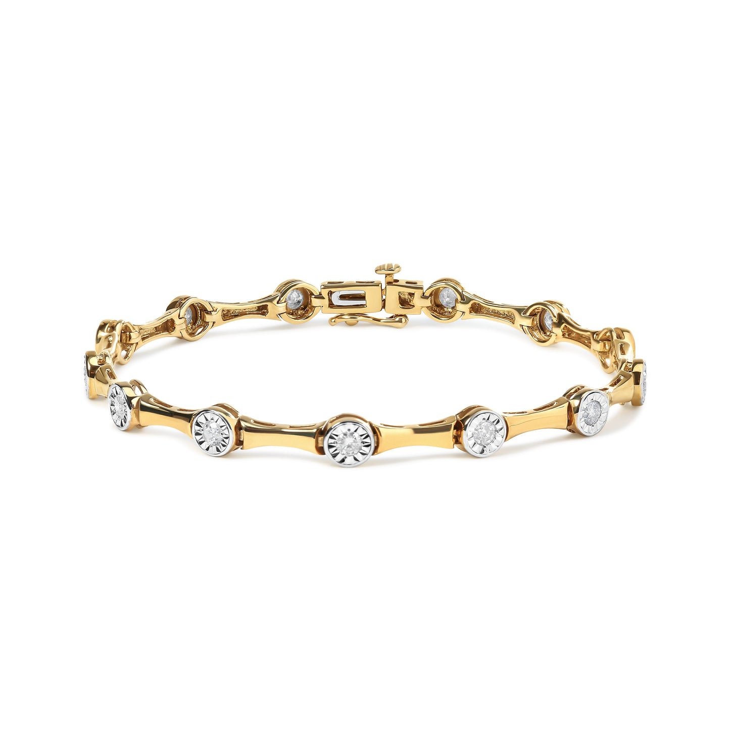 Pulsera tipo eslabón de estación con bisel de diamante engarzado "miracle" de 1,0 quilates (peso total en quilates) en plata de ley .925 chapada en oro amarillo de 10K (color H-I, claridad I3) - Talla 7"