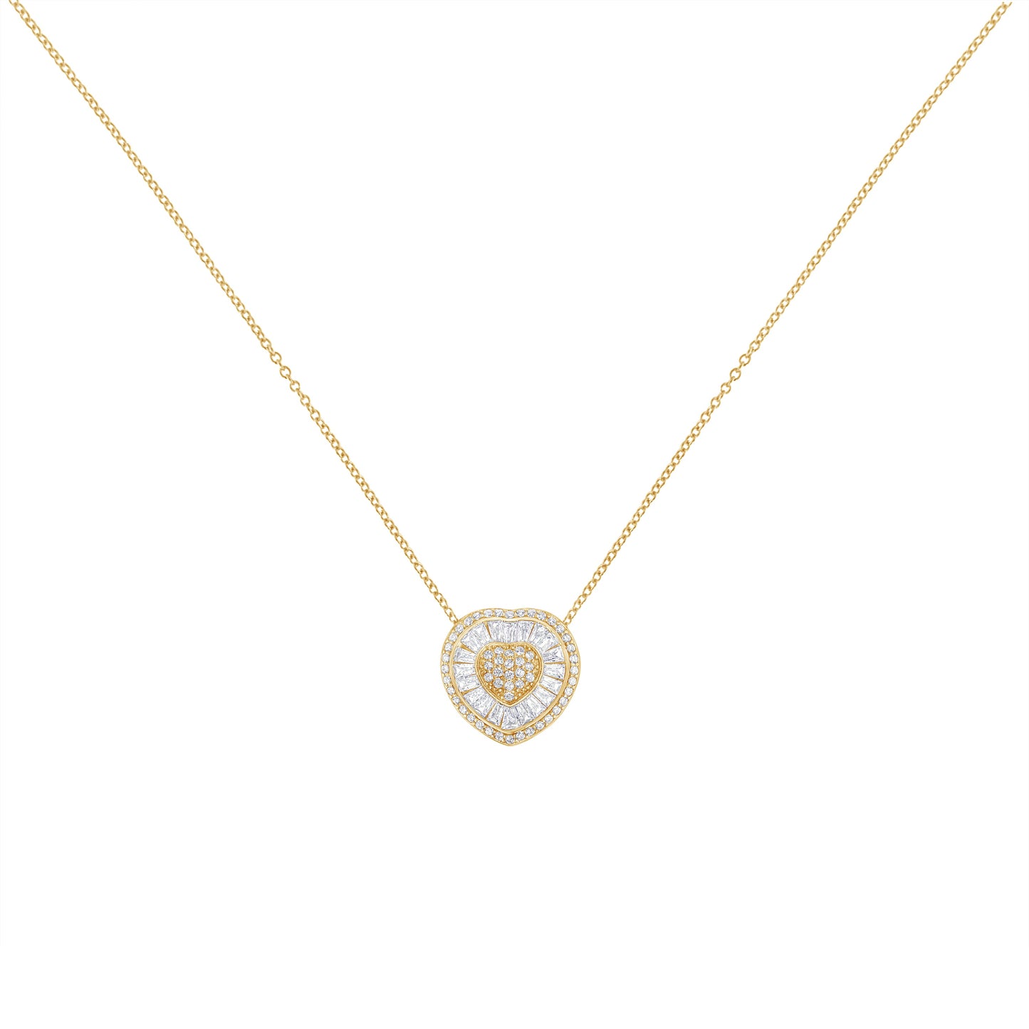 Collar con colgante de corazón de diamante de oro amarillo de 10 quilates (1/2 cttw, color H-I, claridad I1-I2)
