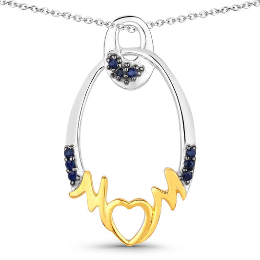 Colgante de plata de ley .925 con zafiro azul auténtico de 0.18 quilates