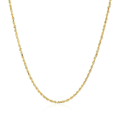 Cadena de oro amarillo macizo de 10k con diseño de cuerda y corte de diamante, 1.4mm