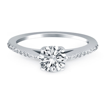 Anillo de compromiso de oro blanco de 14k con micro garras de diamantes y diseño catedral