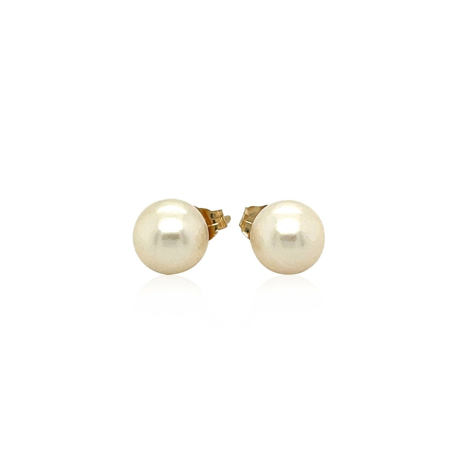Pendientes de botón de oro amarillo de 14 quilates con perlas cultivadas de agua dulce blancas (7,0 mm)