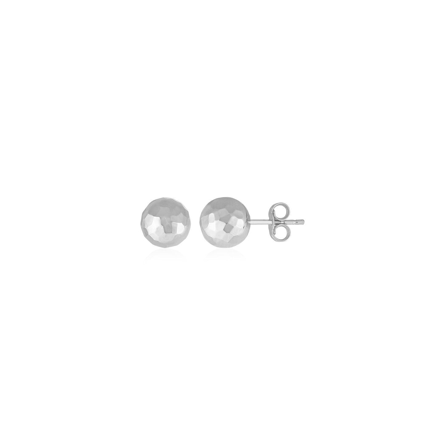 Pendientes de bola de oro blanco de 14k con textura facetada