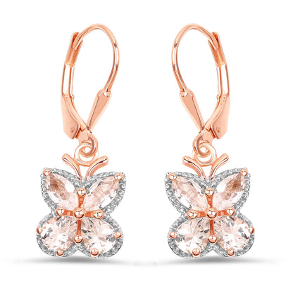 Aretes de plata esterlina .925 con morganita auténtica de 1.88 quilates bañados en oro rosa de 18K