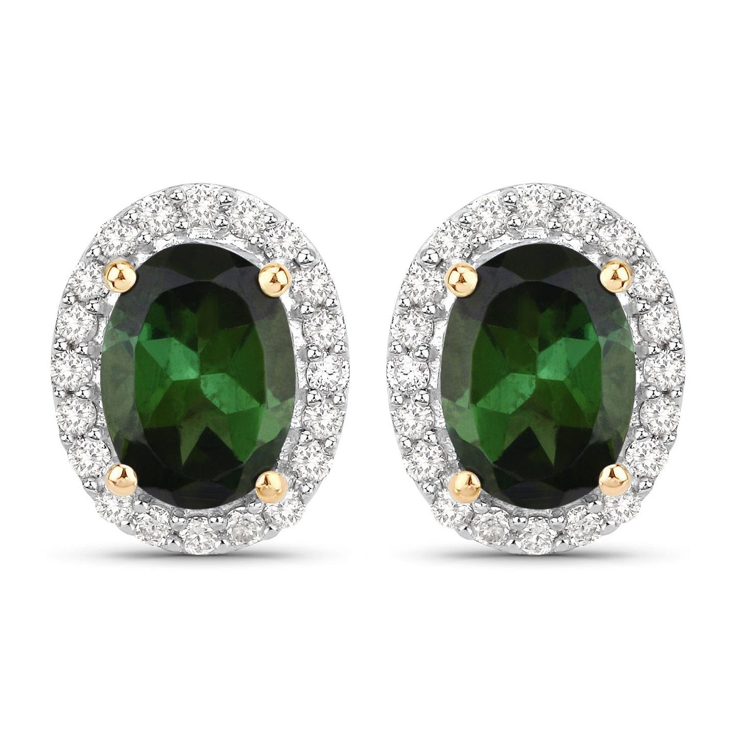 Aretes de oro amarillo de 14 quilates con turmalina verde auténtica de 1,92 quilates y diamantes blancos